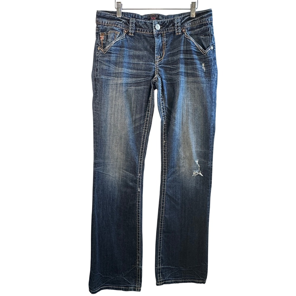 MEK Denim New Mazatlan Bootcut Jeans Embroidered Flap Pocket‎ Dark Wash Sz 30/34